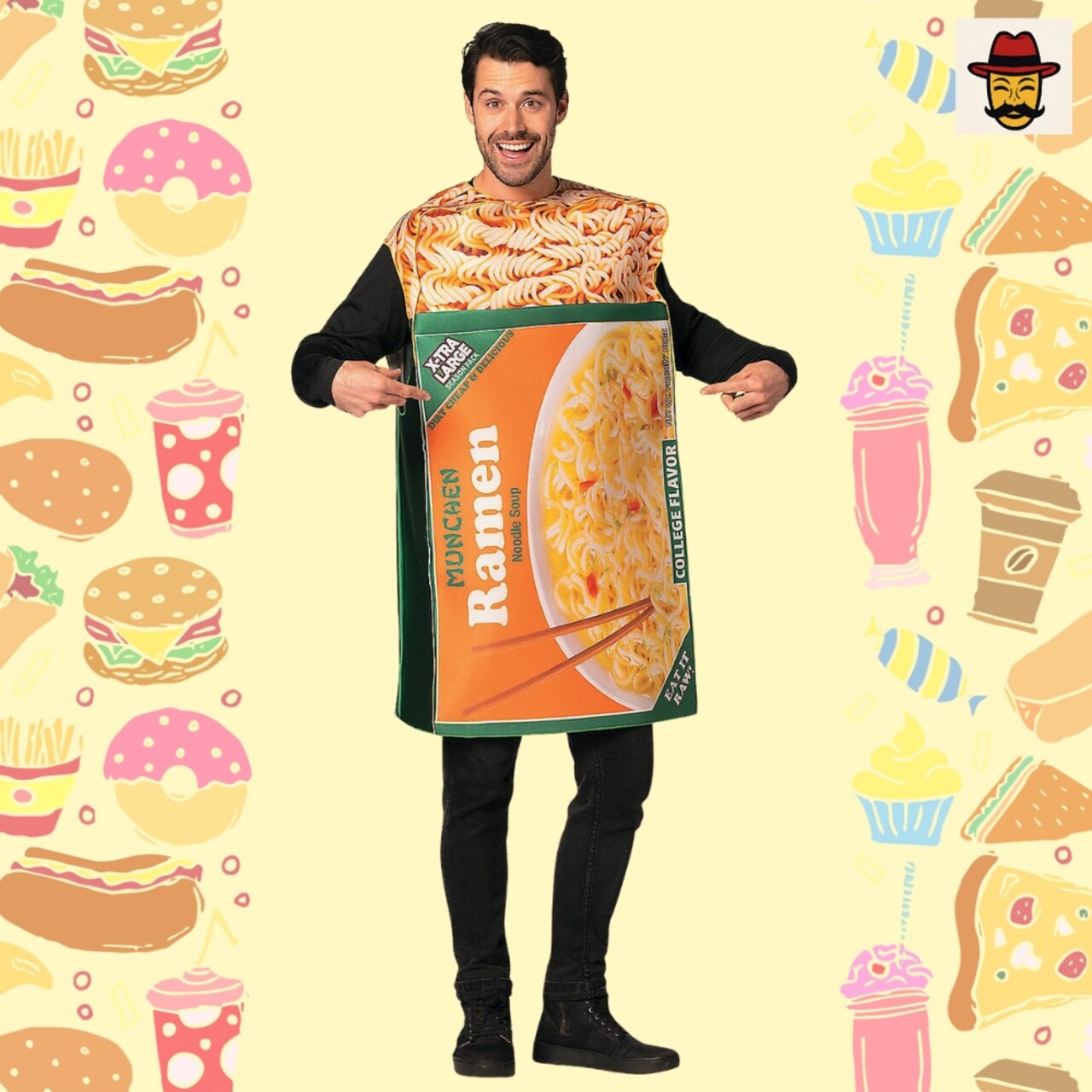 Adults Ramen Noodles Costume Funny Food Foam Tunic Photo Print Halloween Party Outfit